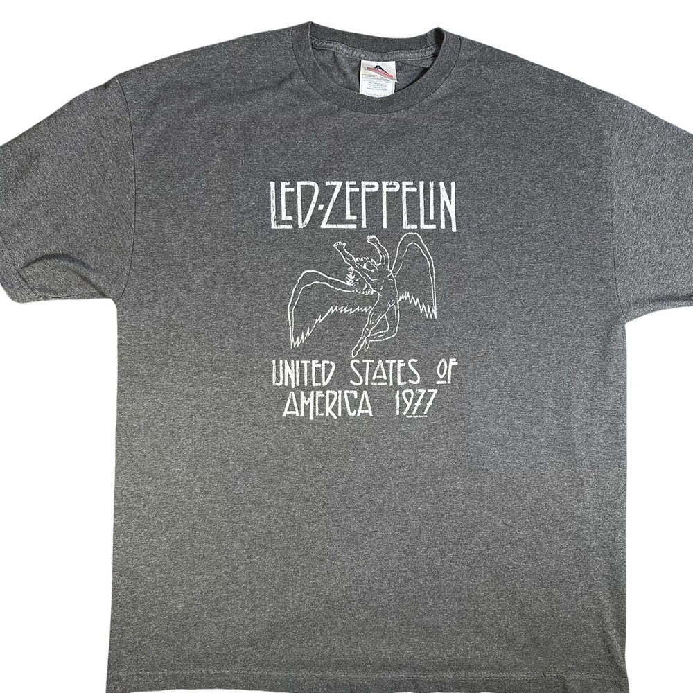 Led Zeppelin Mens XL T-Shirt Charcoal Gray 1977 US Tour Icarus Graphic Tee AAA